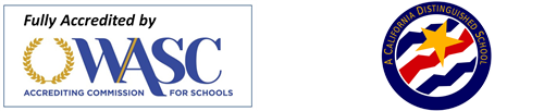 WASC and CA Distinguished Schools badges 